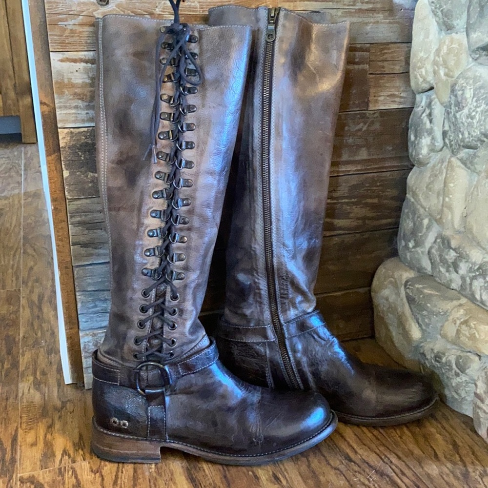 Bed Stu lace up Burnley boots in color dip dye taupe.